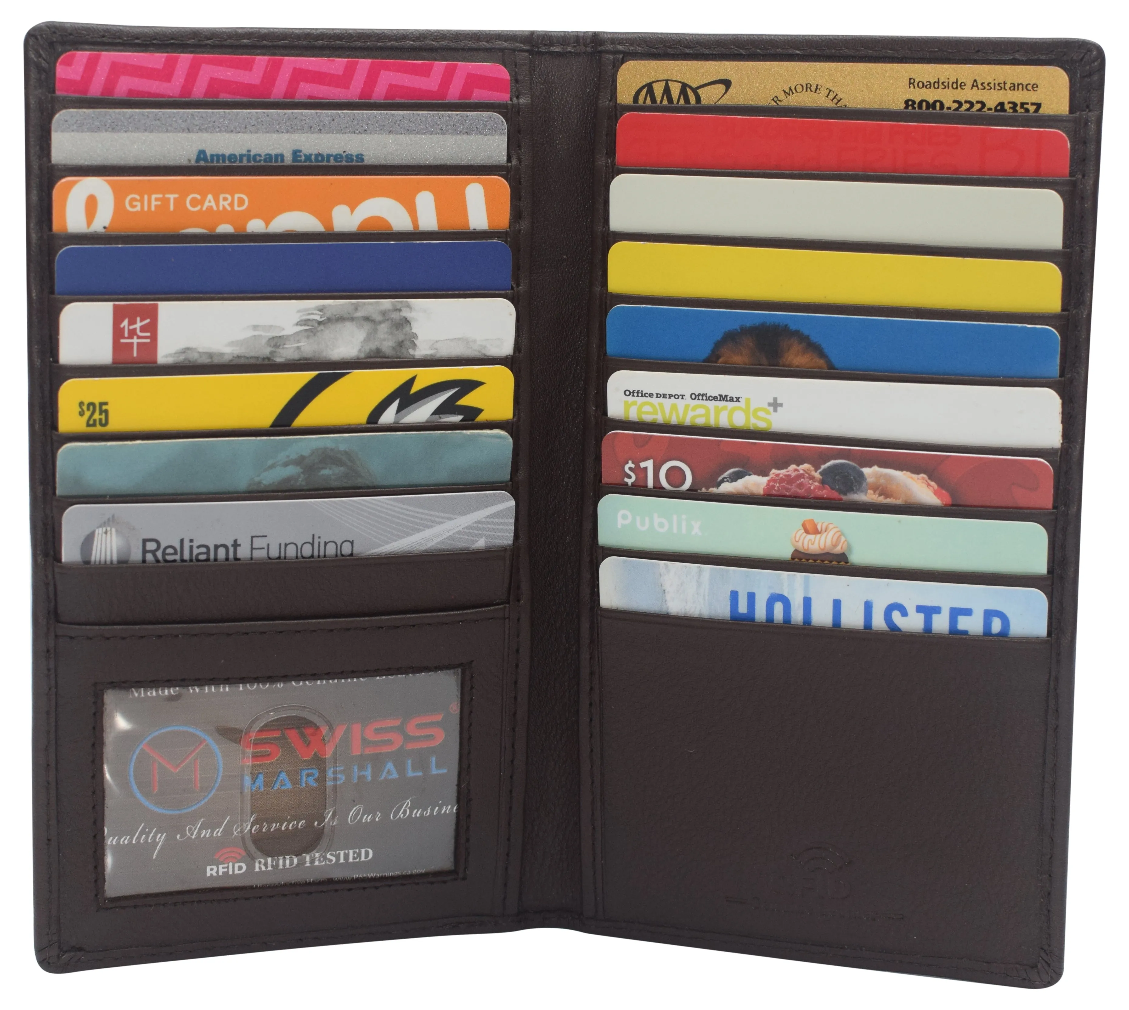 Swiss Marshall RFID Blocking Genuine Leather Mens Long ID 17 Credit Card Security Wallet Colors