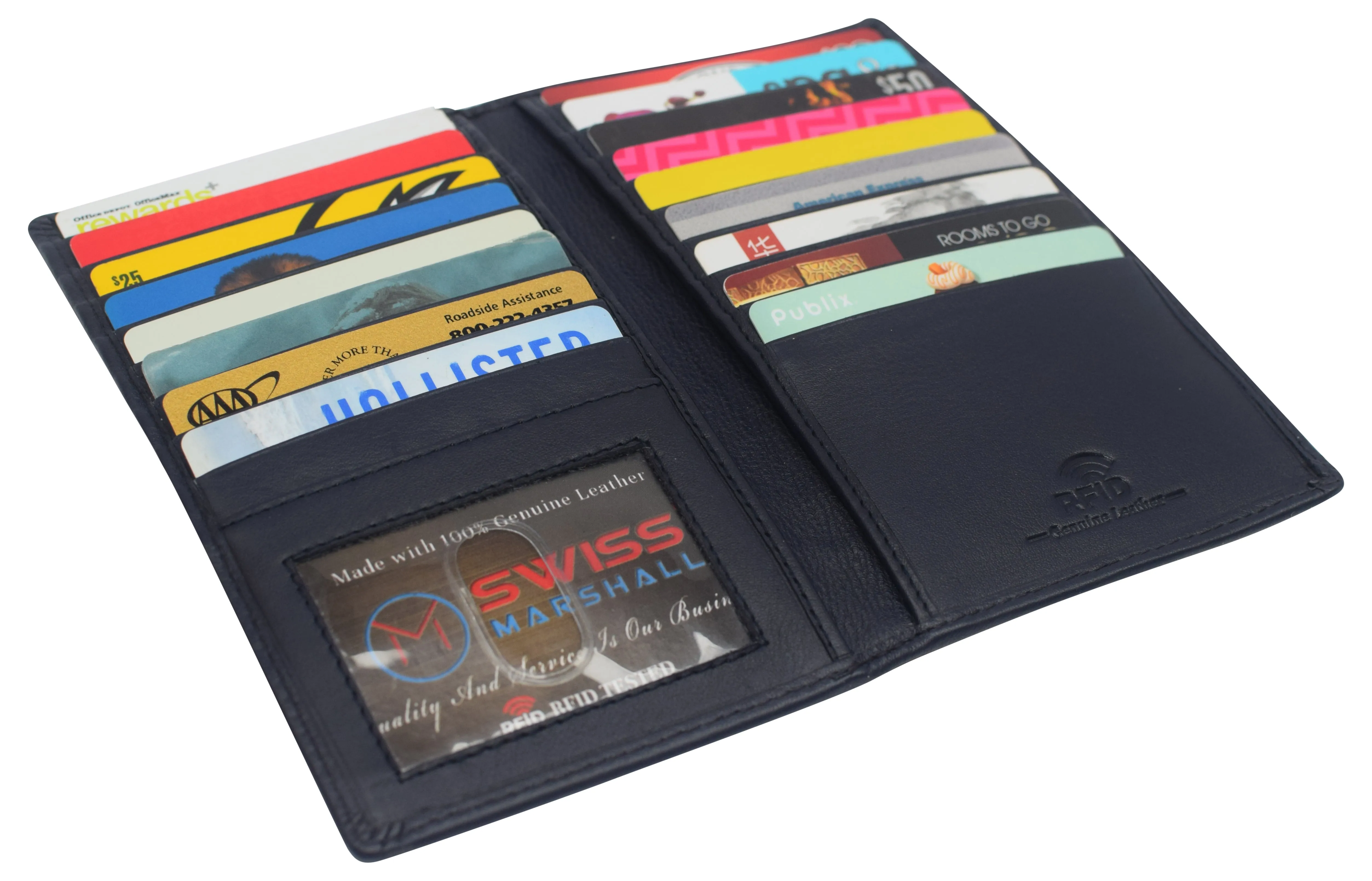 Swiss Marshall RFID Blocking Genuine Leather Mens Long ID 17 Credit Card Security Wallet Colors