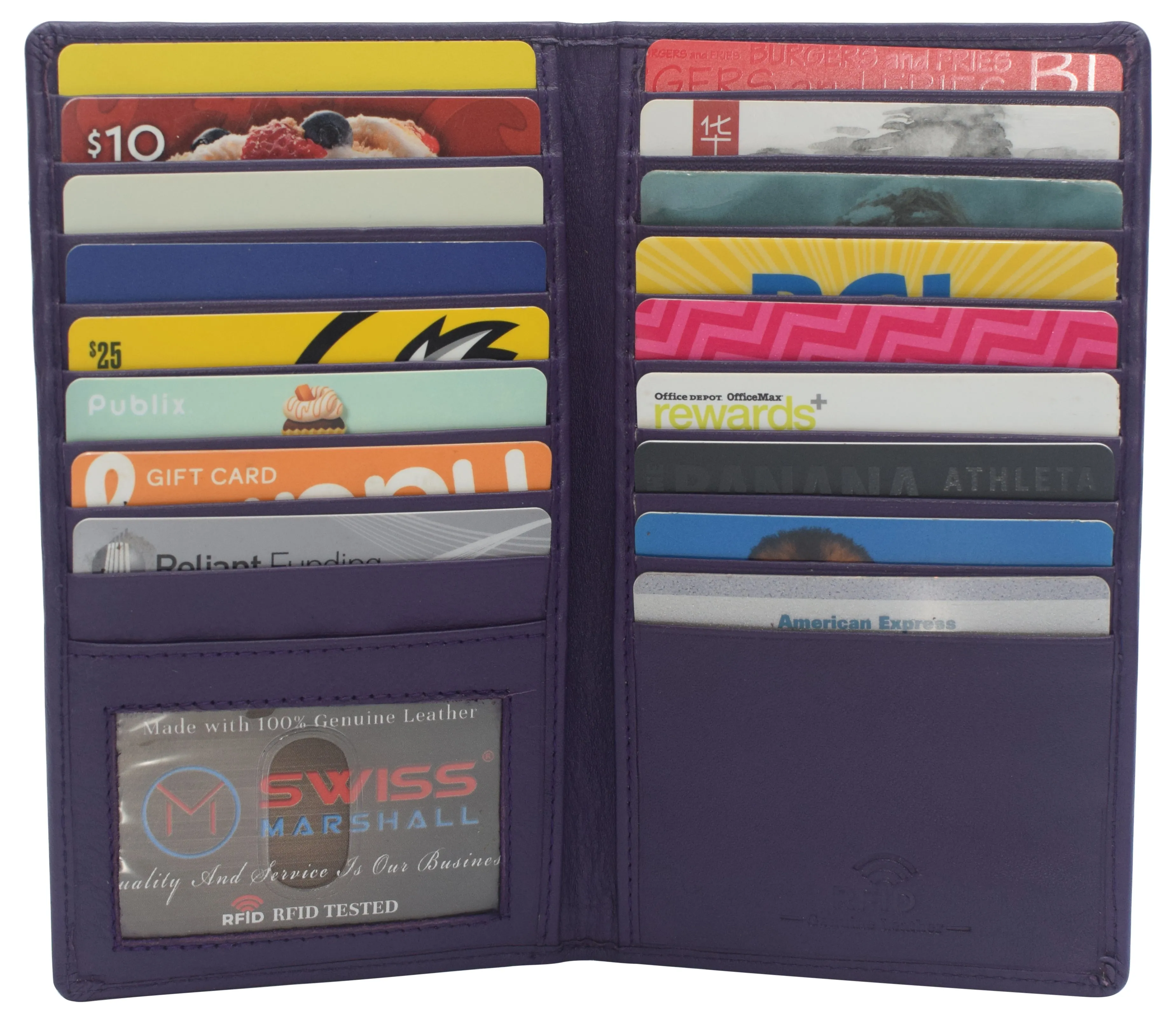 Swiss Marshall RFID Blocking Genuine Leather Mens Long ID 17 Credit Card Security Wallet Colors
