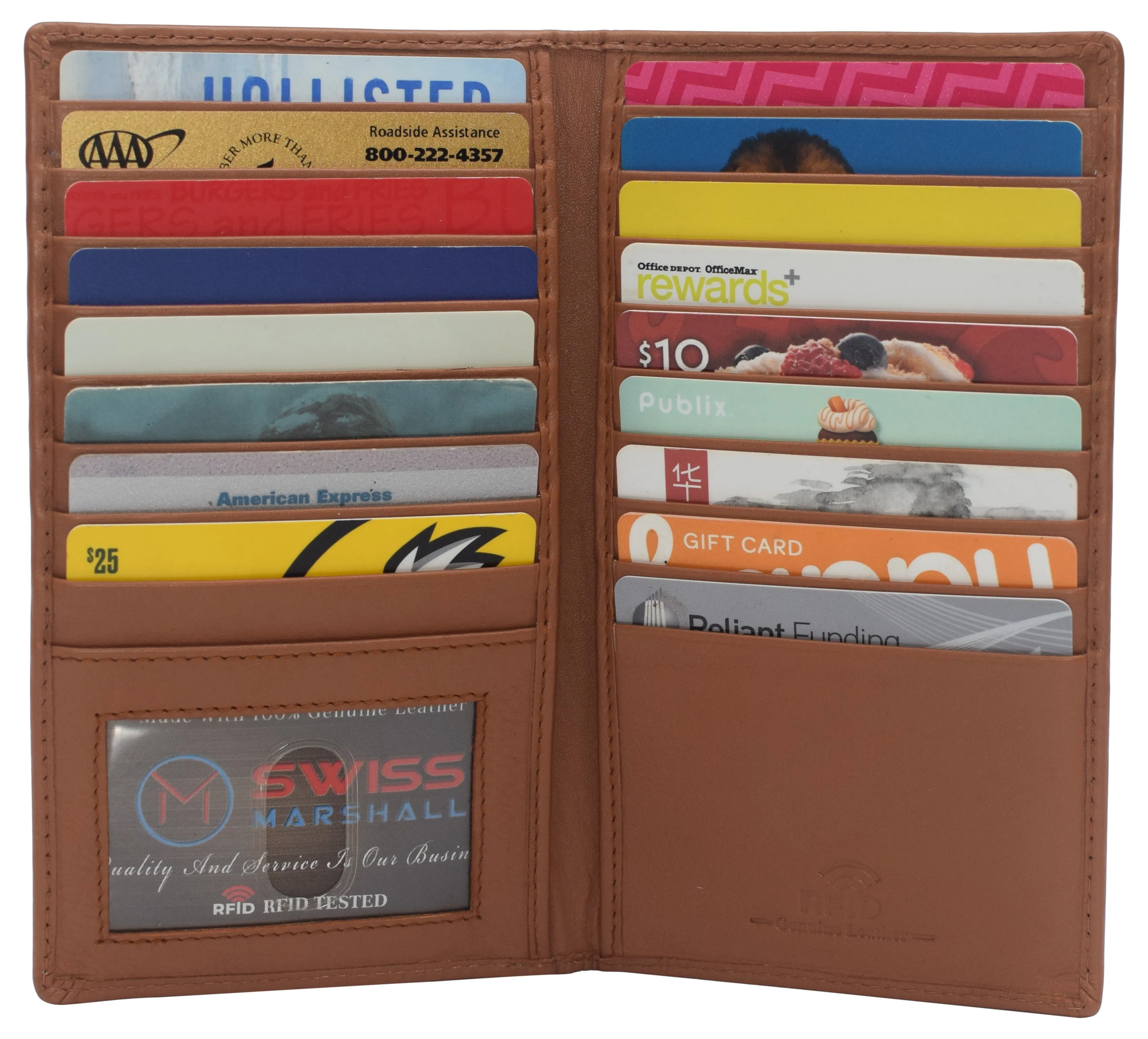 Swiss Marshall RFID Blocking Genuine Leather Mens Long ID 17 Credit Card Security Wallet Colors