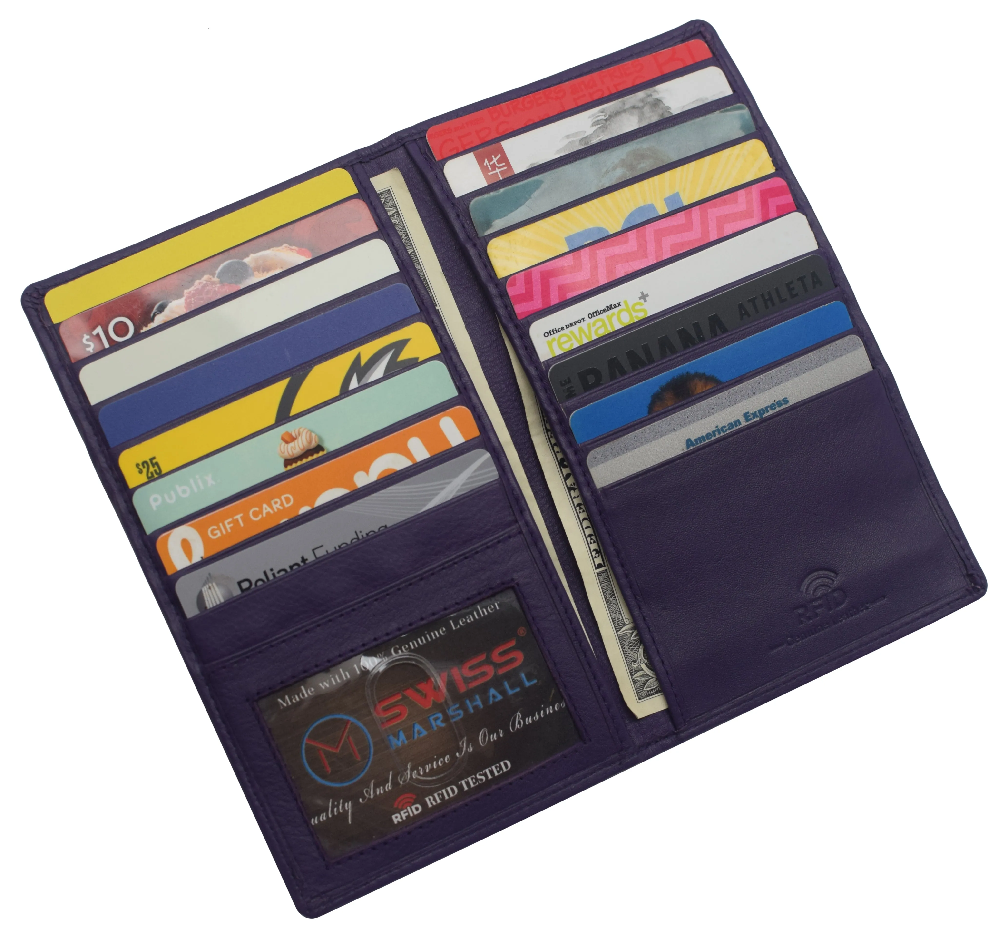 Swiss Marshall RFID Blocking Genuine Leather Mens Long ID 17 Credit Card Security Wallet Colors