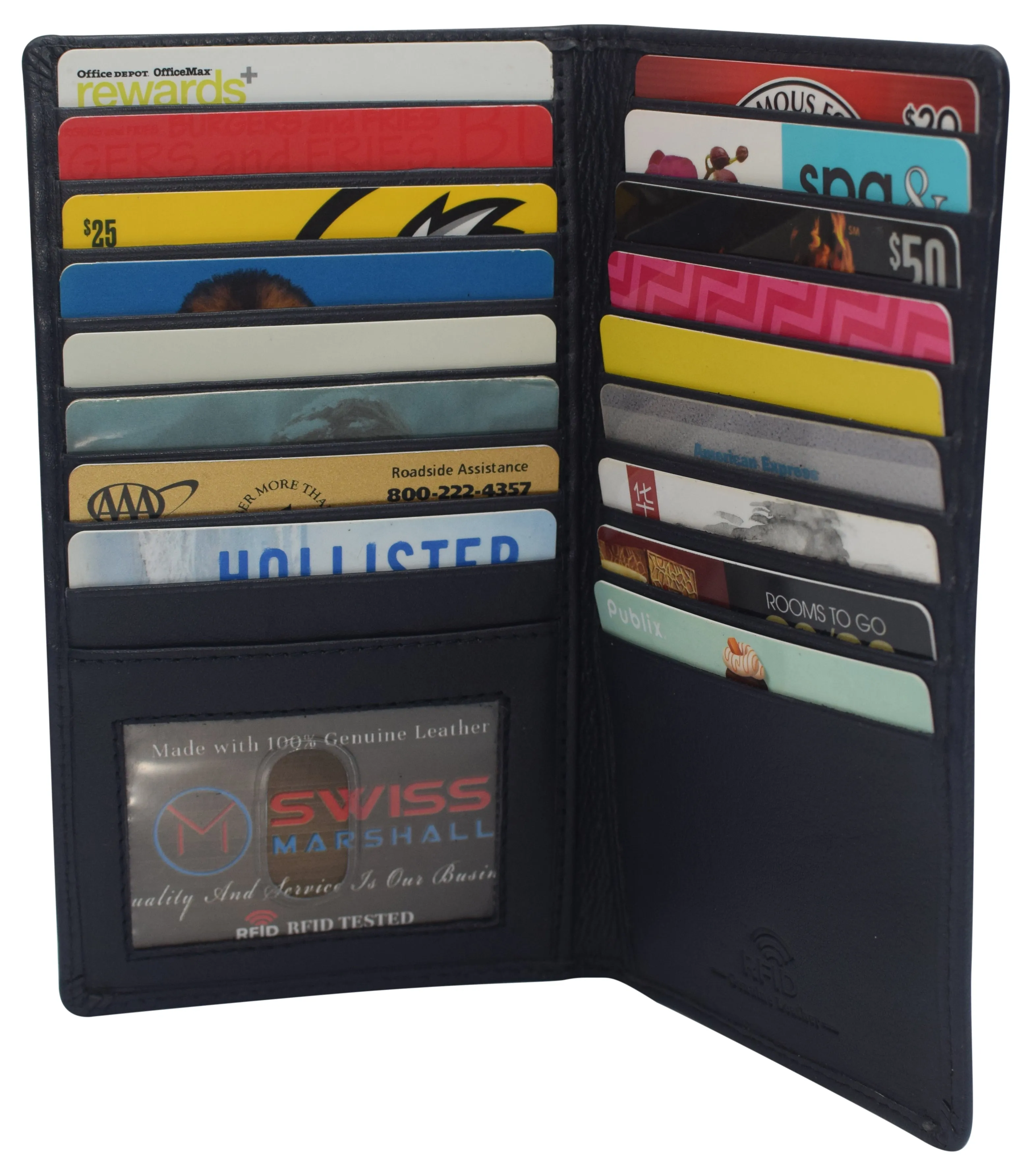 Swiss Marshall RFID Blocking Genuine Leather Mens Long ID 17 Credit Card Security Wallet Colors