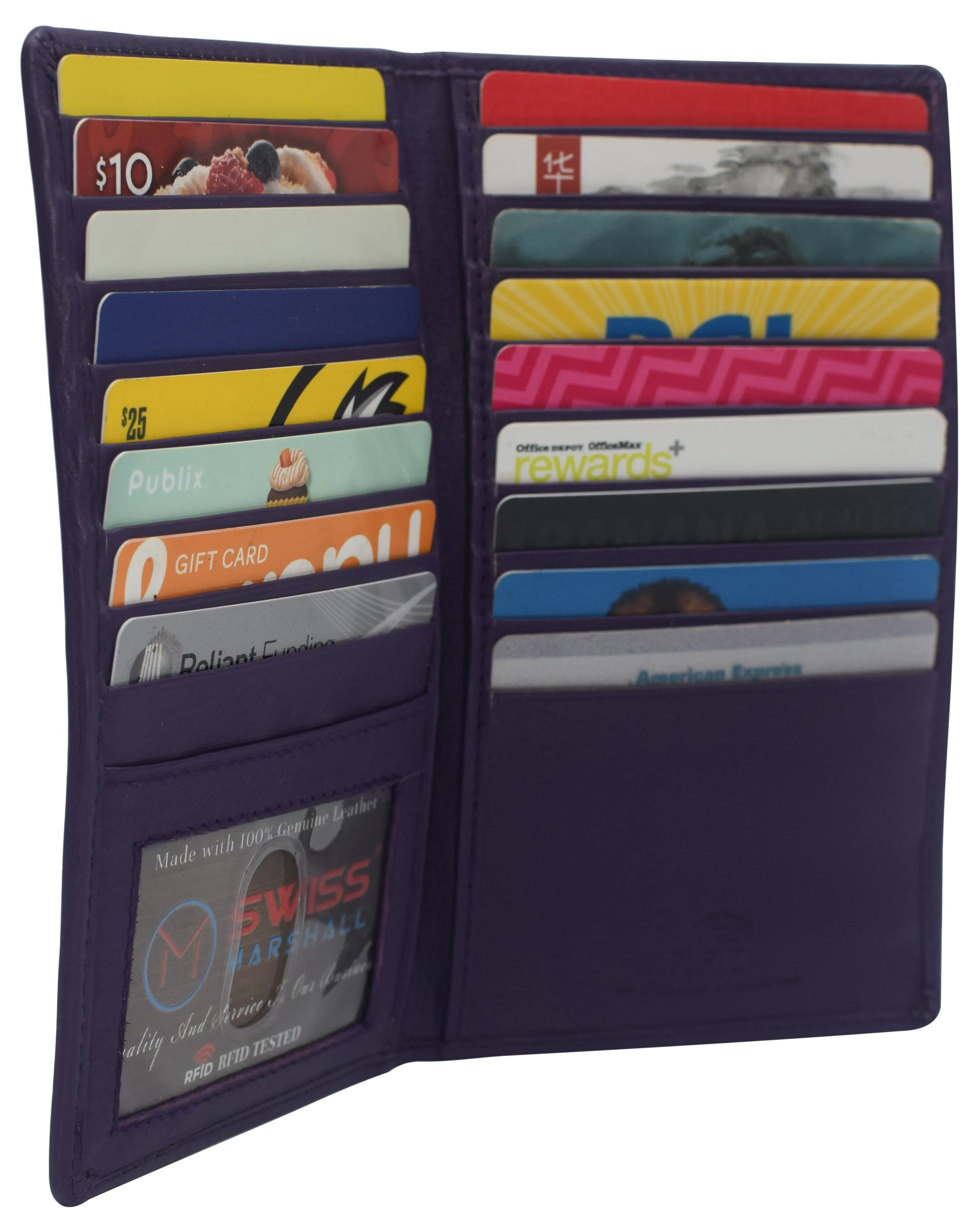 Swiss Marshall RFID Blocking Genuine Leather Mens Long ID 17 Credit Card Security Wallet Colors