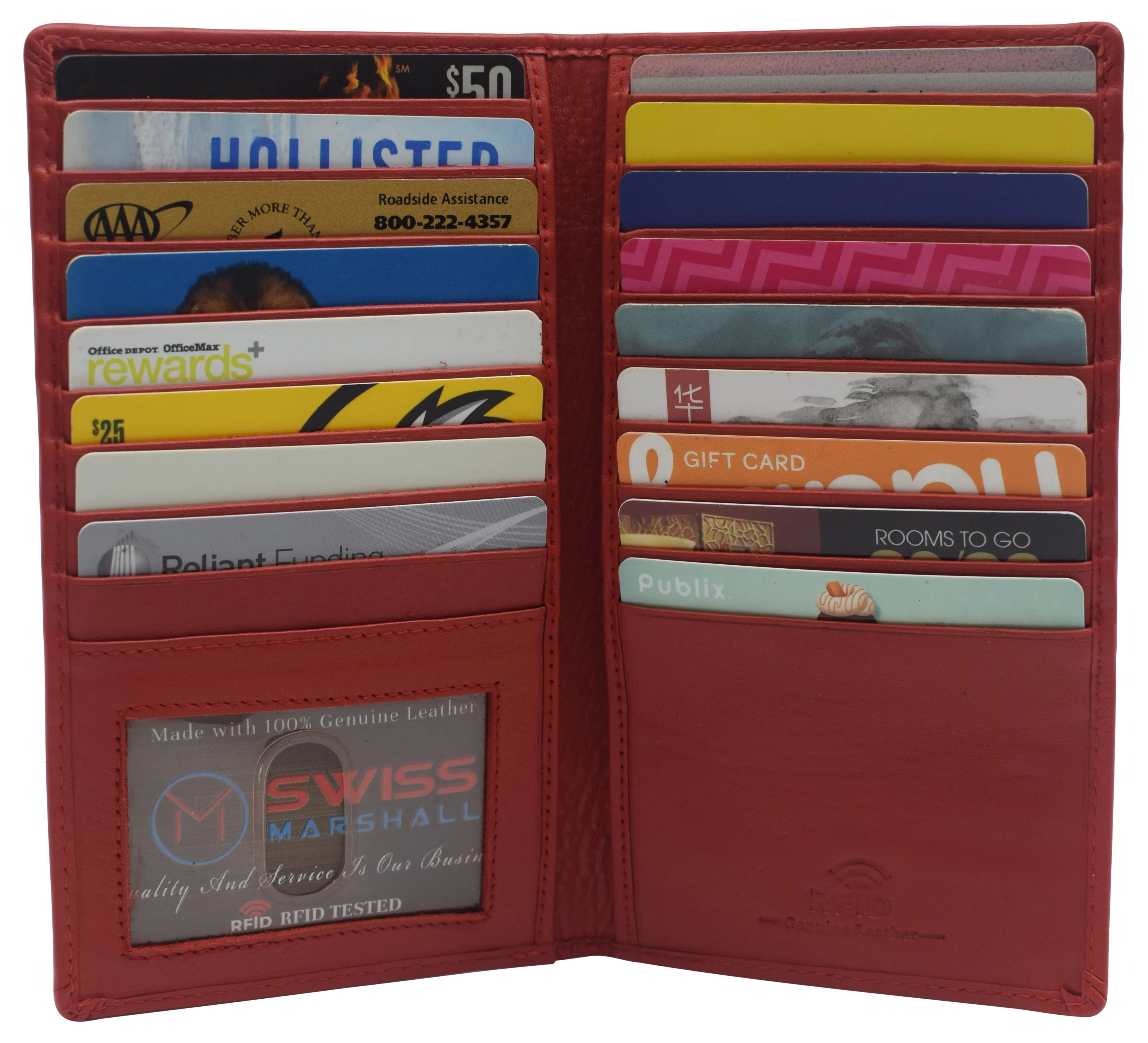 Swiss Marshall RFID Blocking Genuine Leather Mens Long ID 17 Credit Card Security Wallet Colors