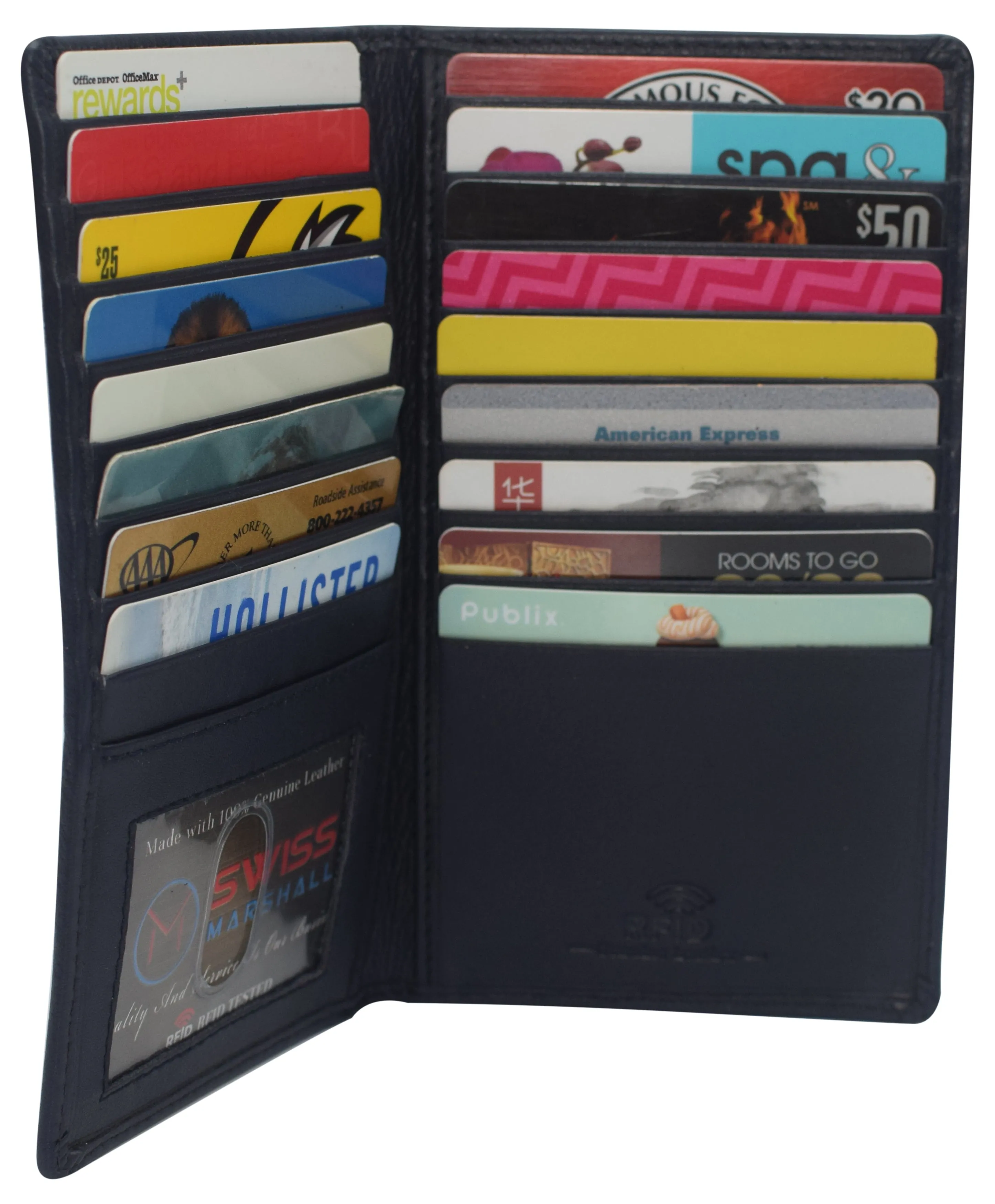 Swiss Marshall RFID Blocking Genuine Leather Mens Long ID 17 Credit Card Security Wallet Colors
