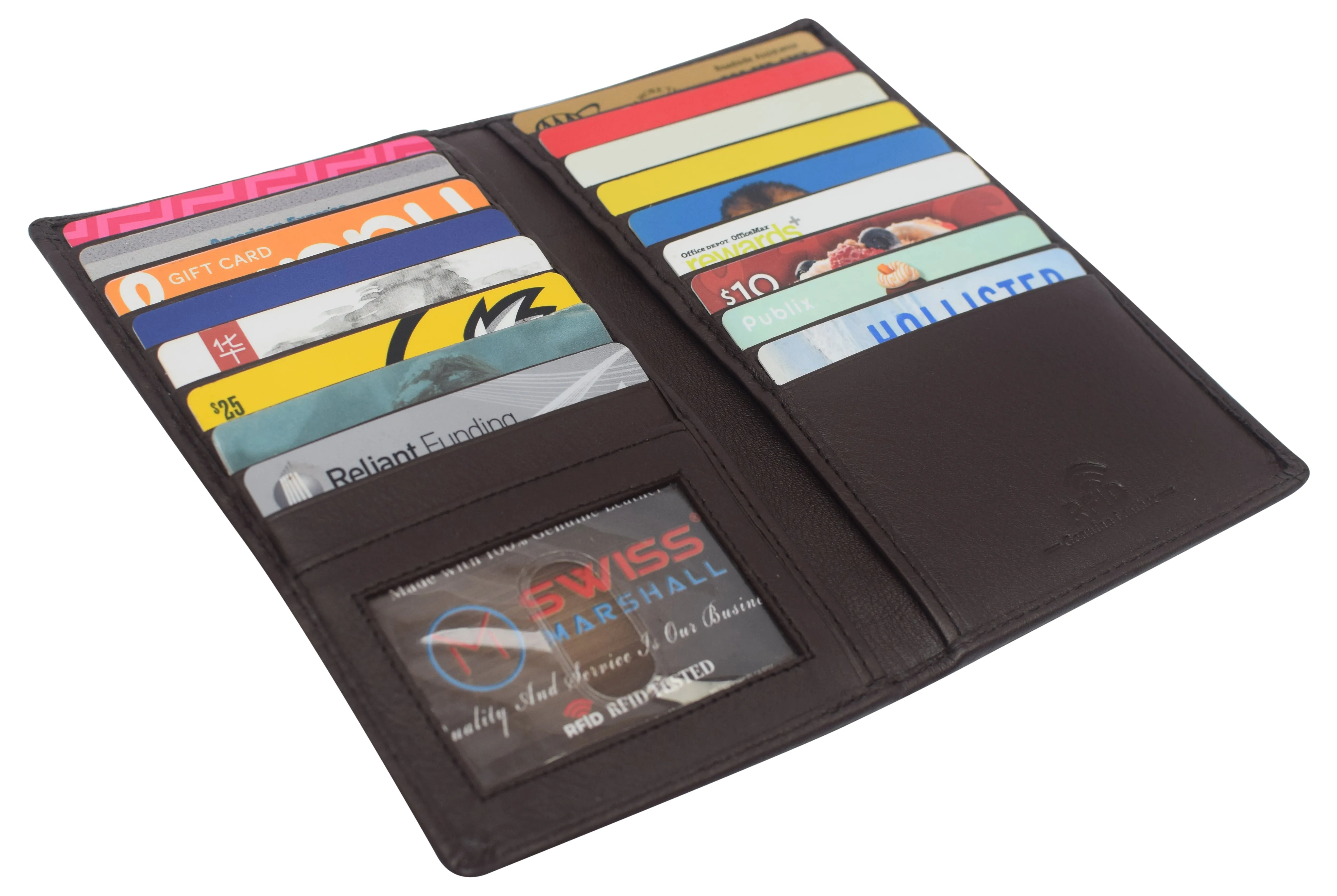 Swiss Marshall RFID Blocking Genuine Leather Mens Long ID 17 Credit Card Security Wallet Colors
