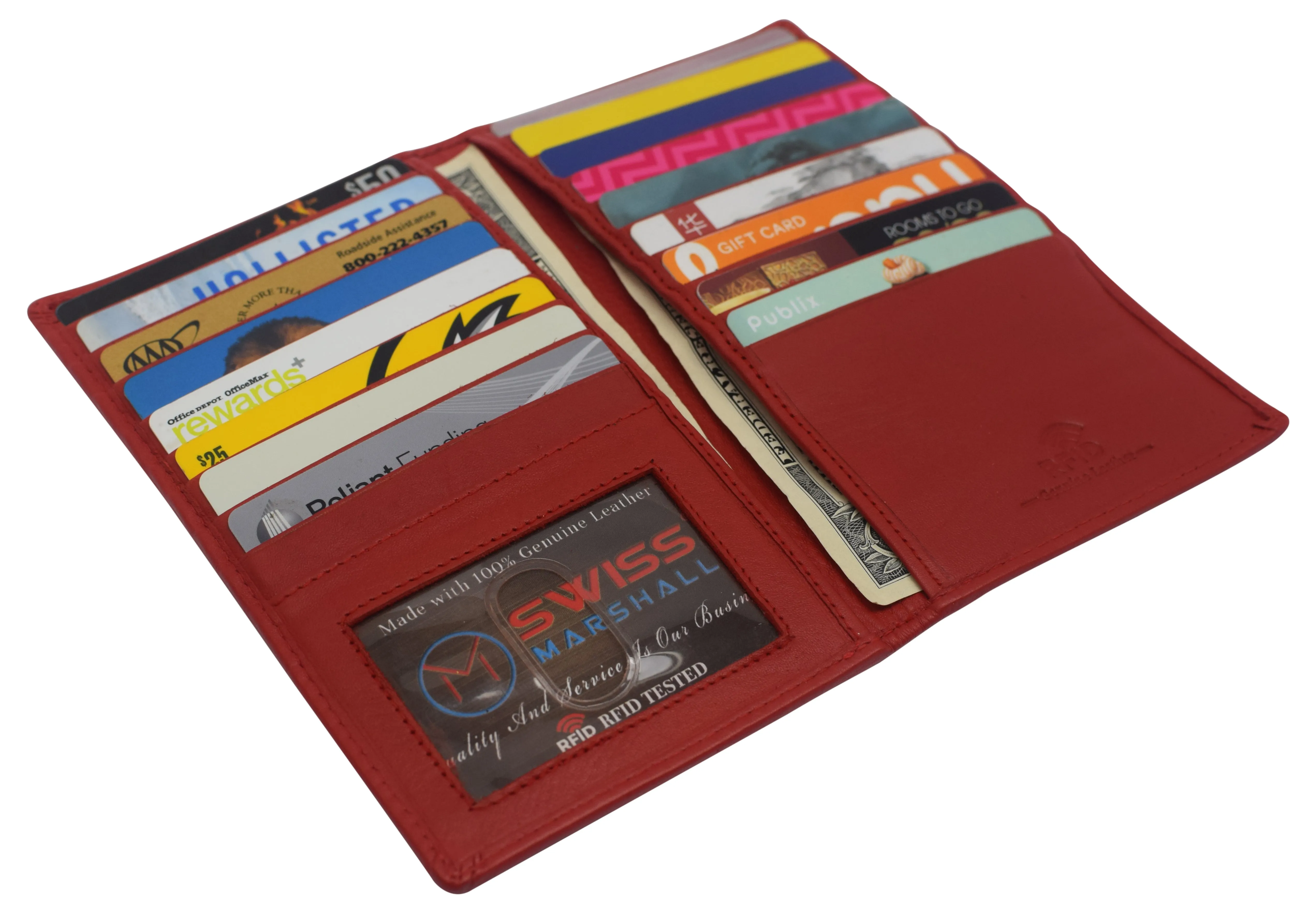 Swiss Marshall RFID Blocking Genuine Leather Mens Long ID 17 Credit Card Security Wallet Colors