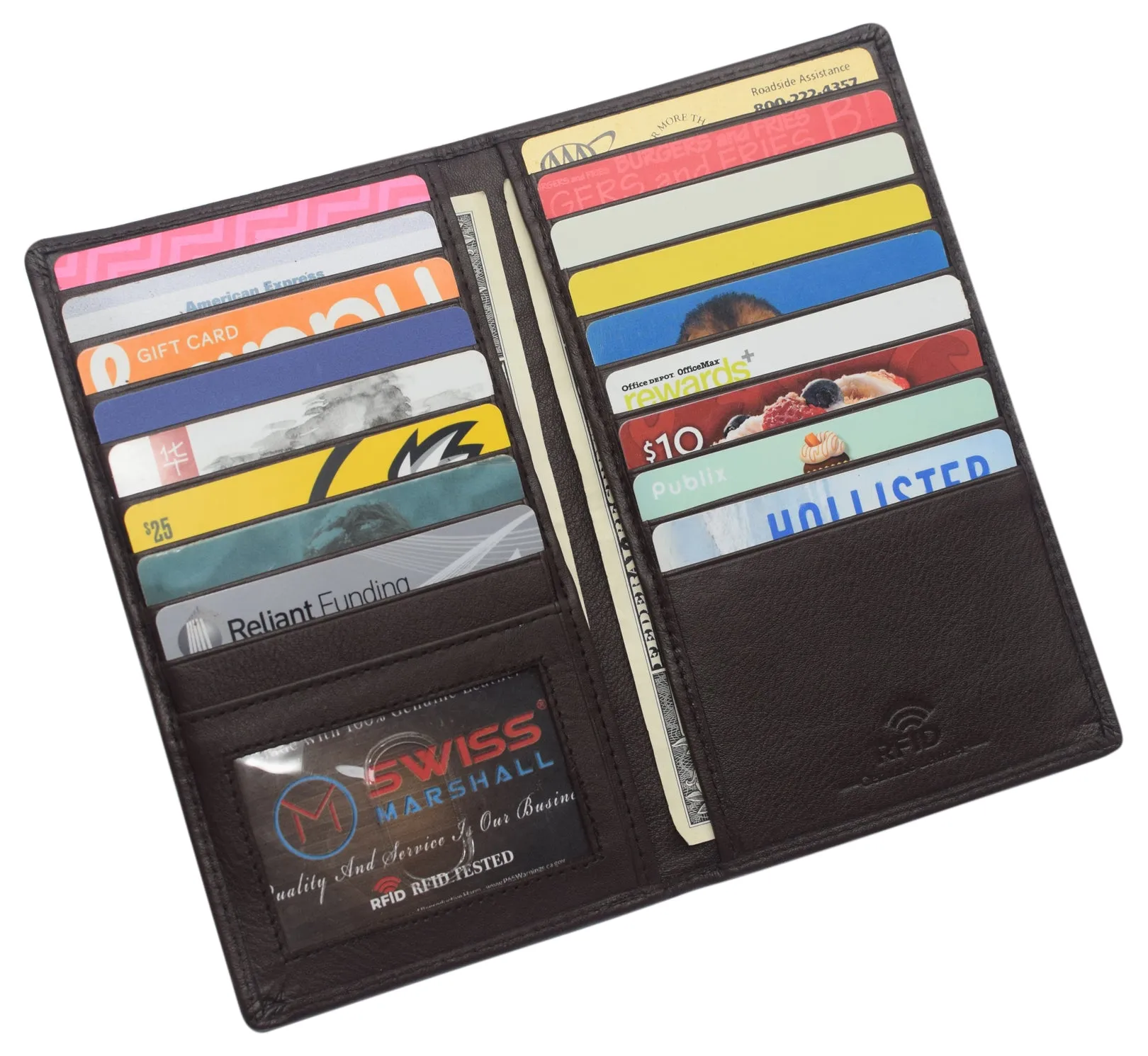 Swiss Marshall RFID Blocking Genuine Leather Mens Long ID 17 Credit Card Security Wallet Colors