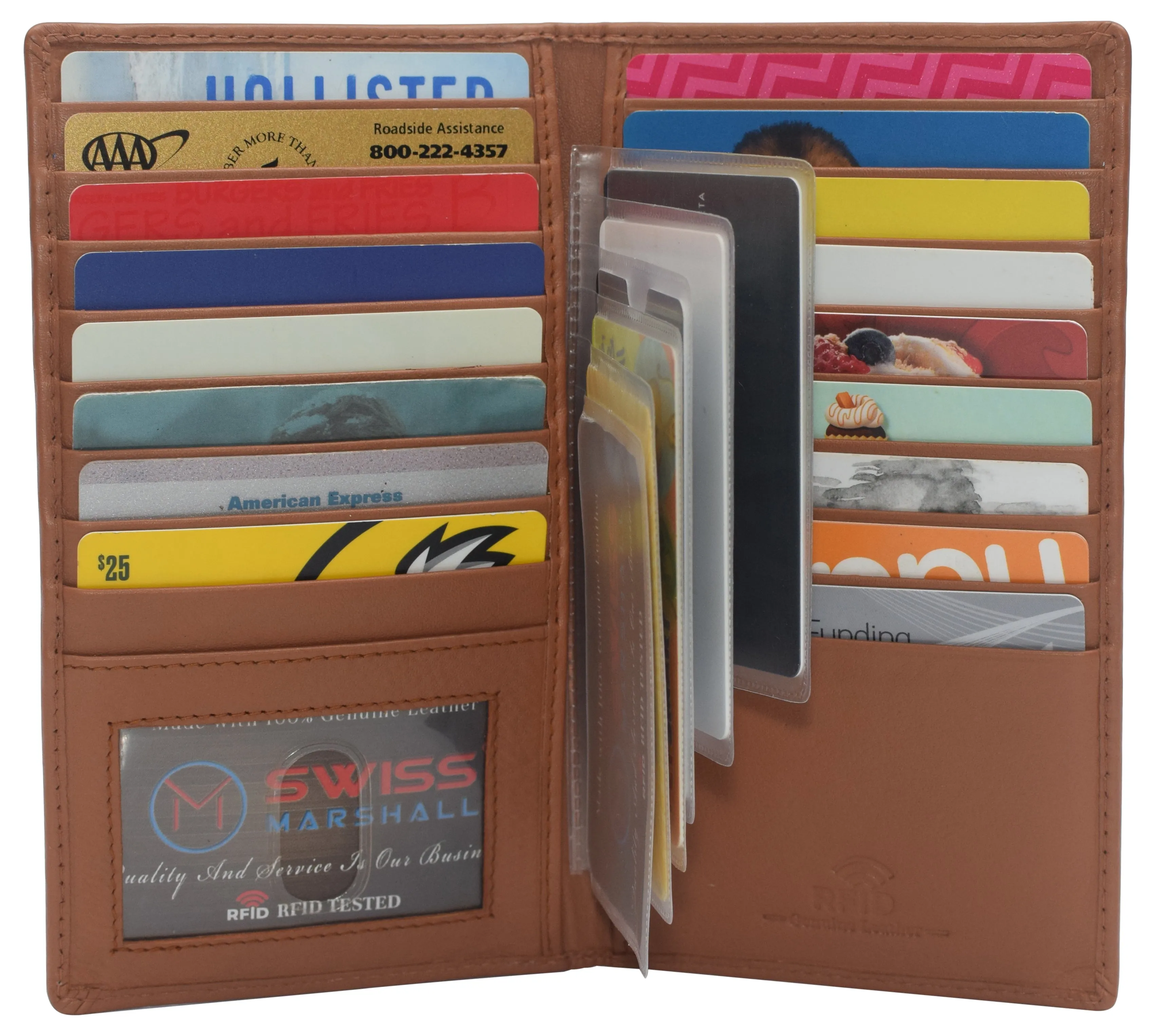 Swiss Marshall RFID Blocking Genuine Leather Mens Long ID 17 Credit Card Security Wallet Colors
