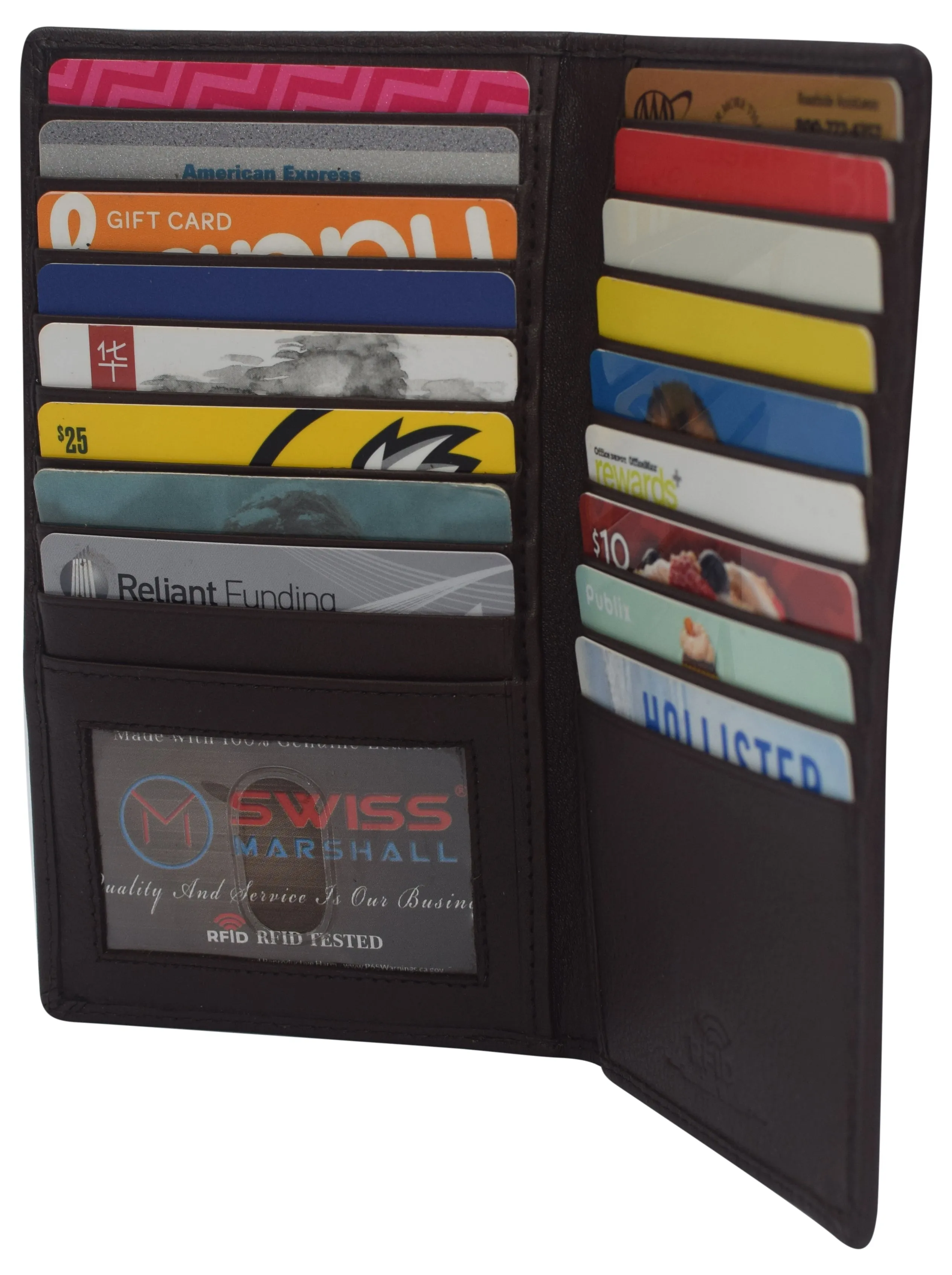 Swiss Marshall RFID Blocking Genuine Leather Mens Long ID 17 Credit Card Security Wallet Colors