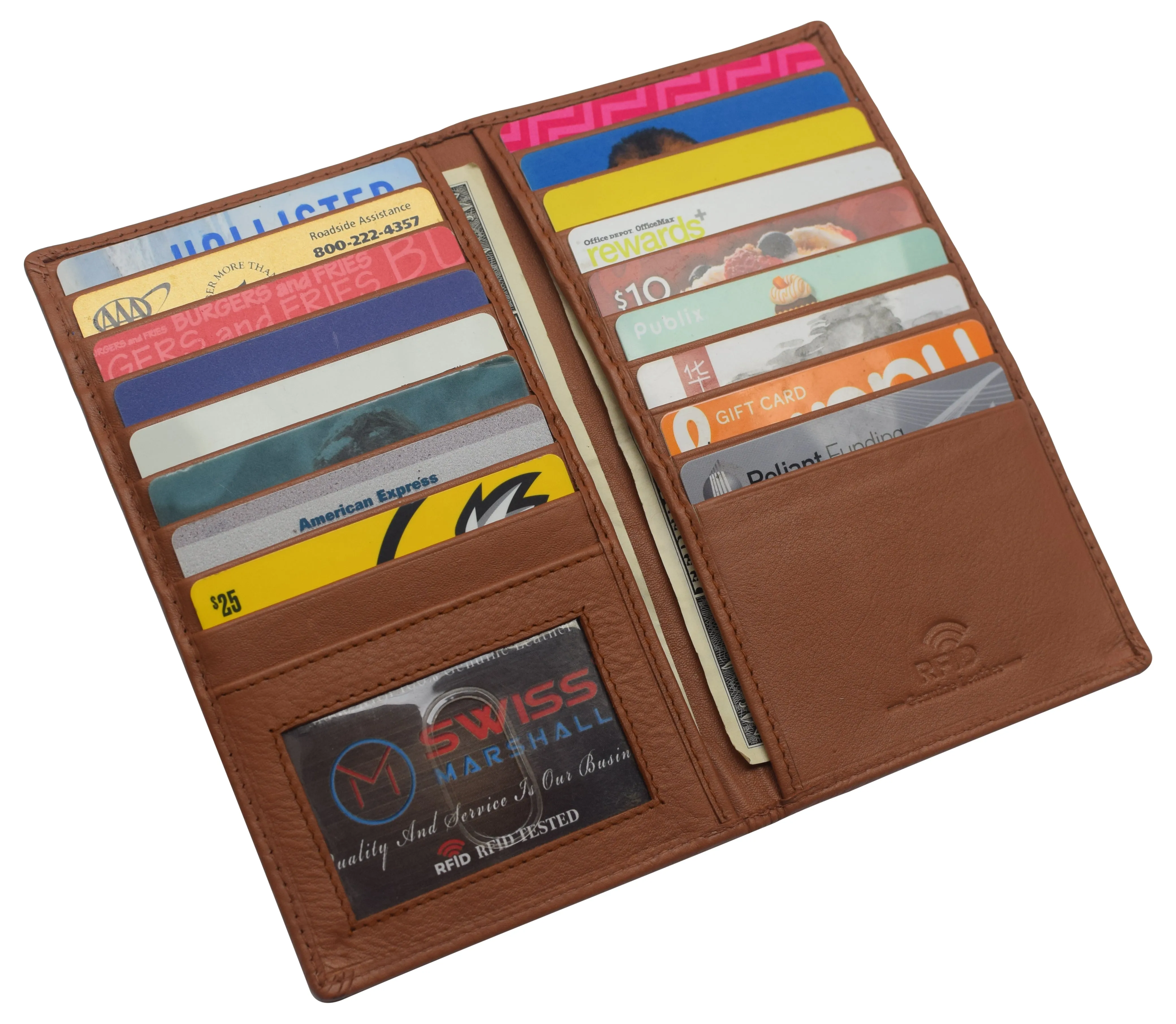 Swiss Marshall RFID Blocking Genuine Leather Mens Long ID 17 Credit Card Security Wallet Colors