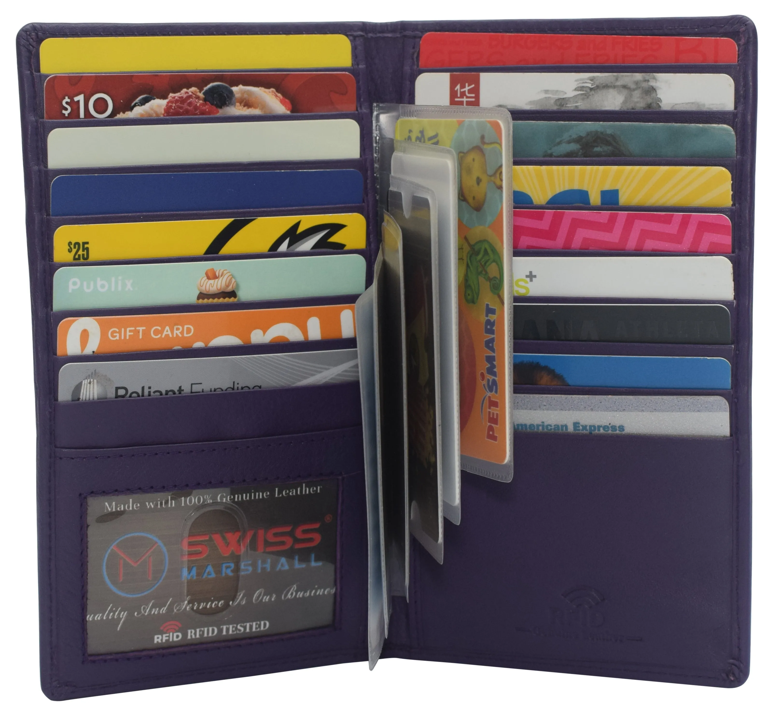 Swiss Marshall RFID Blocking Genuine Leather Mens Long ID 17 Credit Card Security Wallet Colors