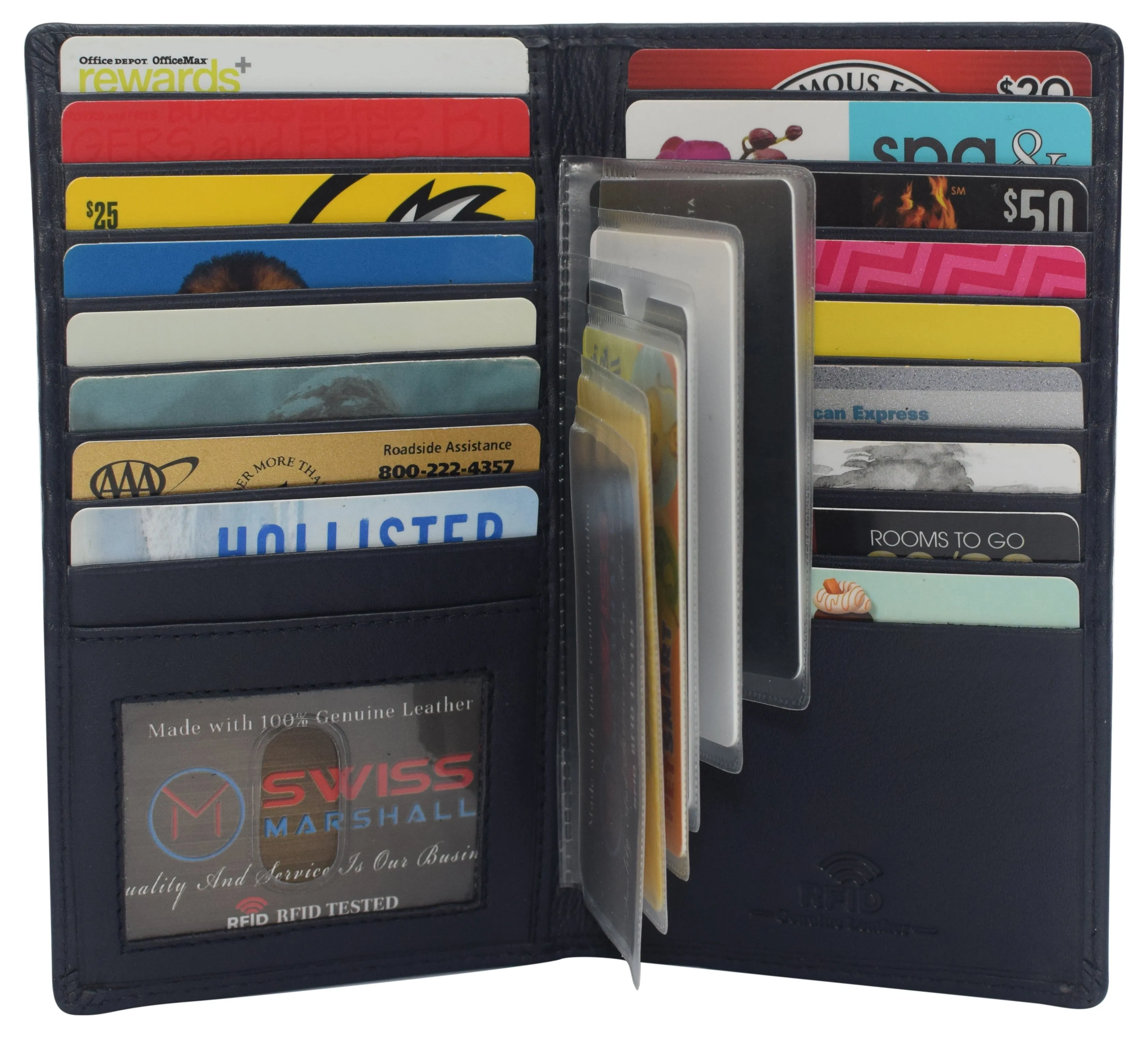 Swiss Marshall RFID Blocking Genuine Leather Mens Long ID 17 Credit Card Security Wallet Colors