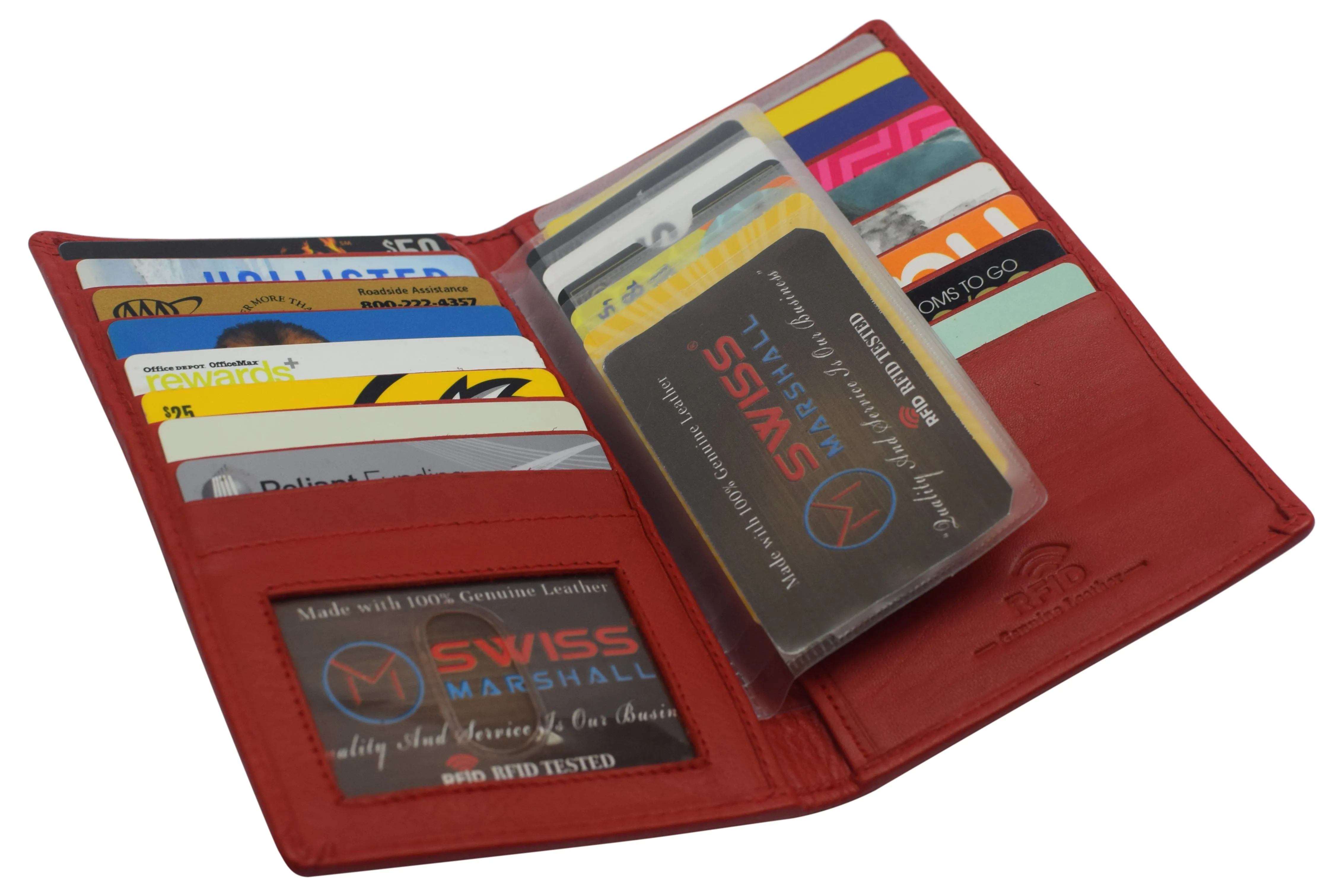 Swiss Marshall RFID Blocking Genuine Leather Mens Long ID 17 Credit Card Security Wallet Colors