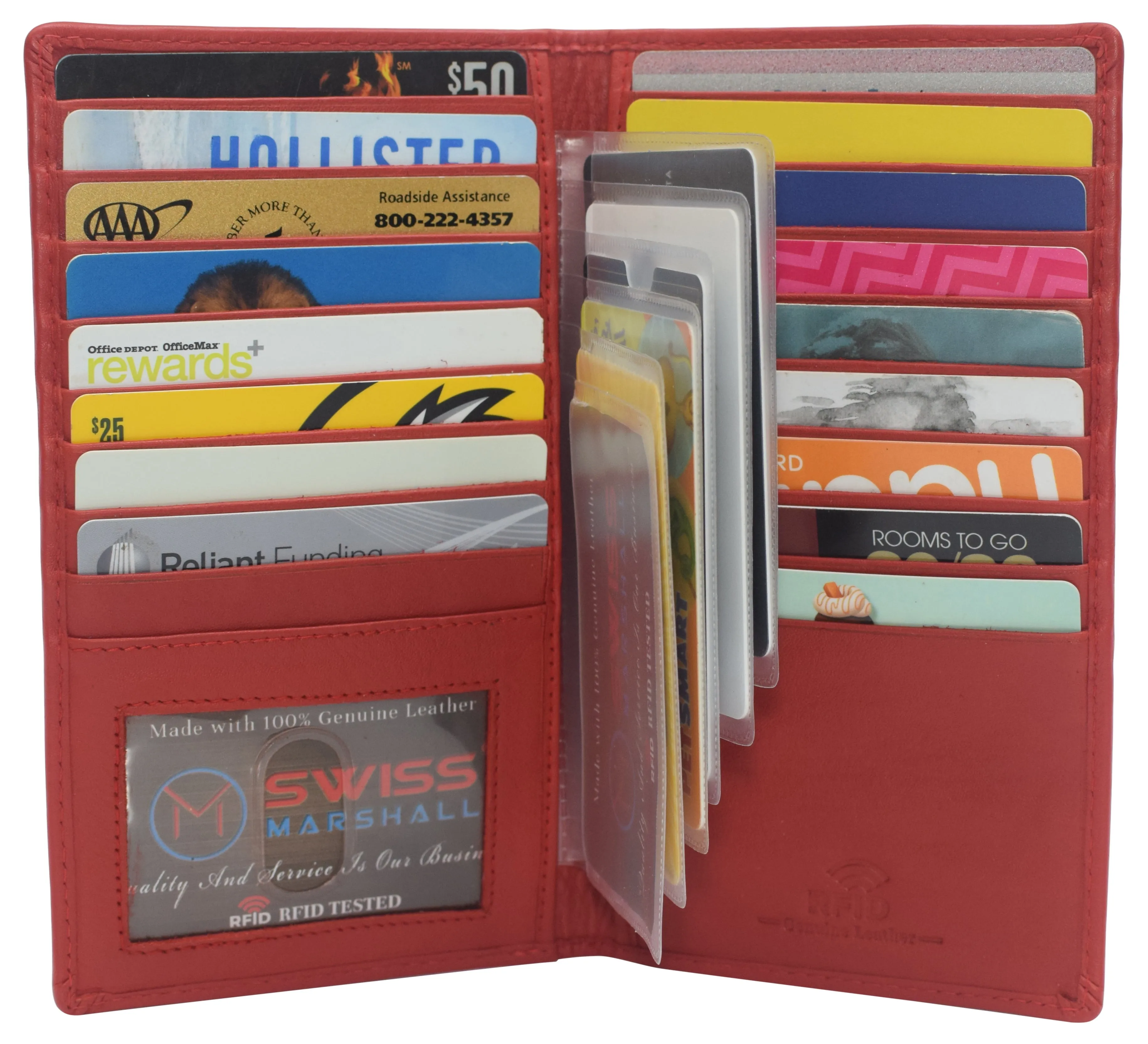 Swiss Marshall RFID Blocking Genuine Leather Mens Long ID 17 Credit Card Security Wallet Colors