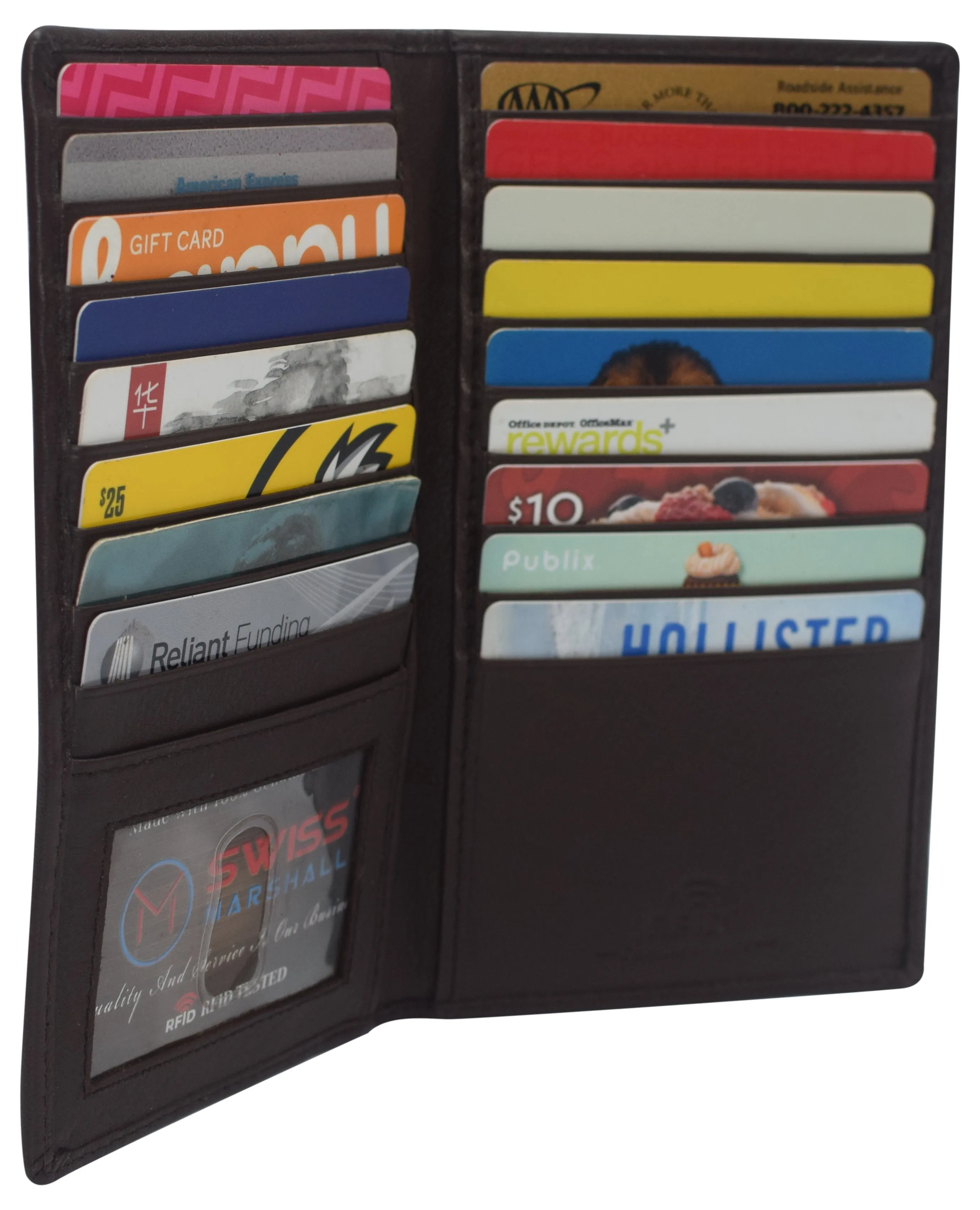 Swiss Marshall RFID Blocking Genuine Leather Mens Long ID 17 Credit Card Security Wallet Colors