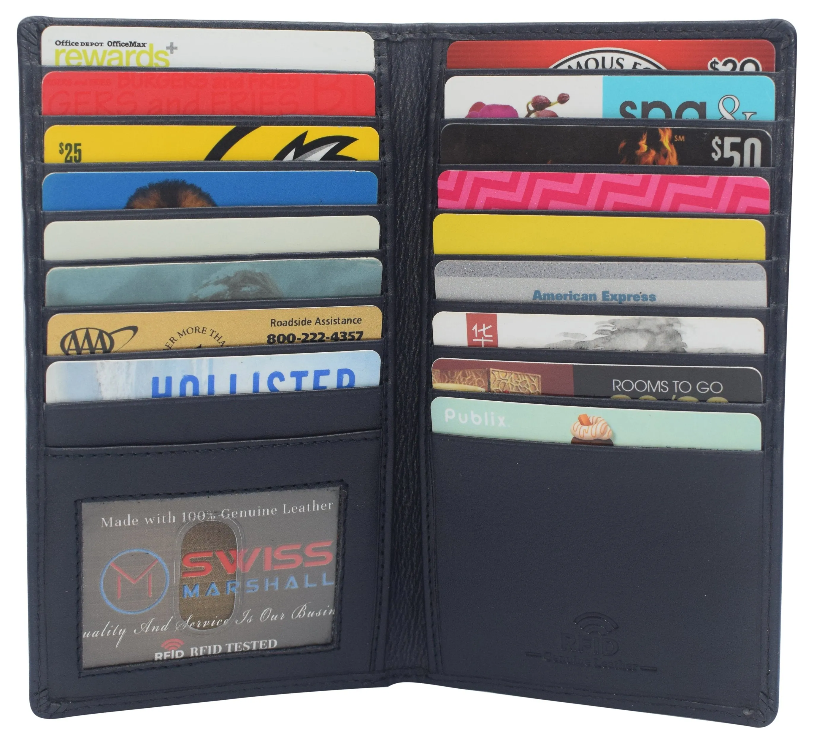 Swiss Marshall RFID Blocking Genuine Leather Mens Long ID 17 Credit Card Security Wallet Colors
