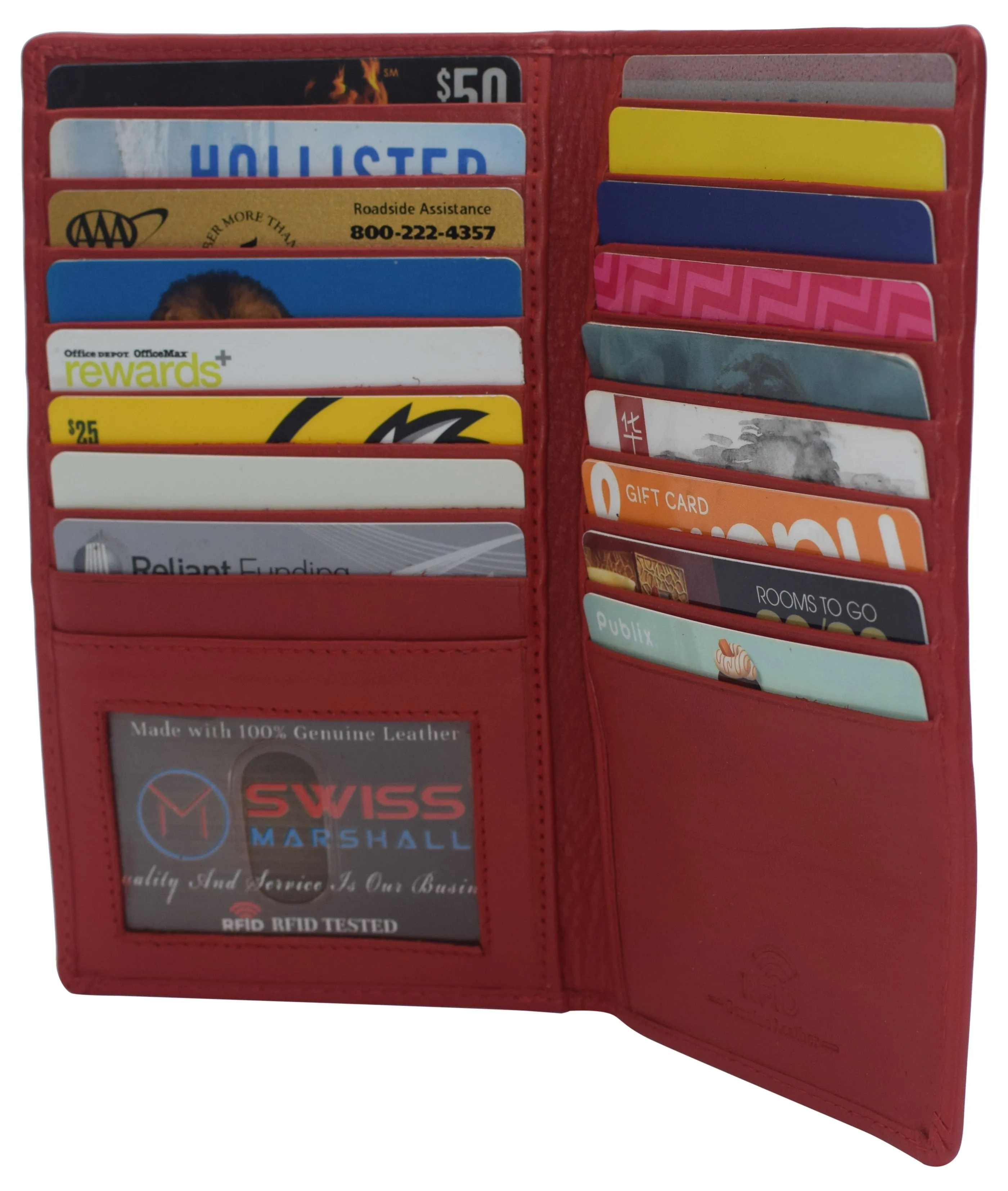 Swiss Marshall RFID Blocking Genuine Leather Mens Long ID 17 Credit Card Security Wallet Colors