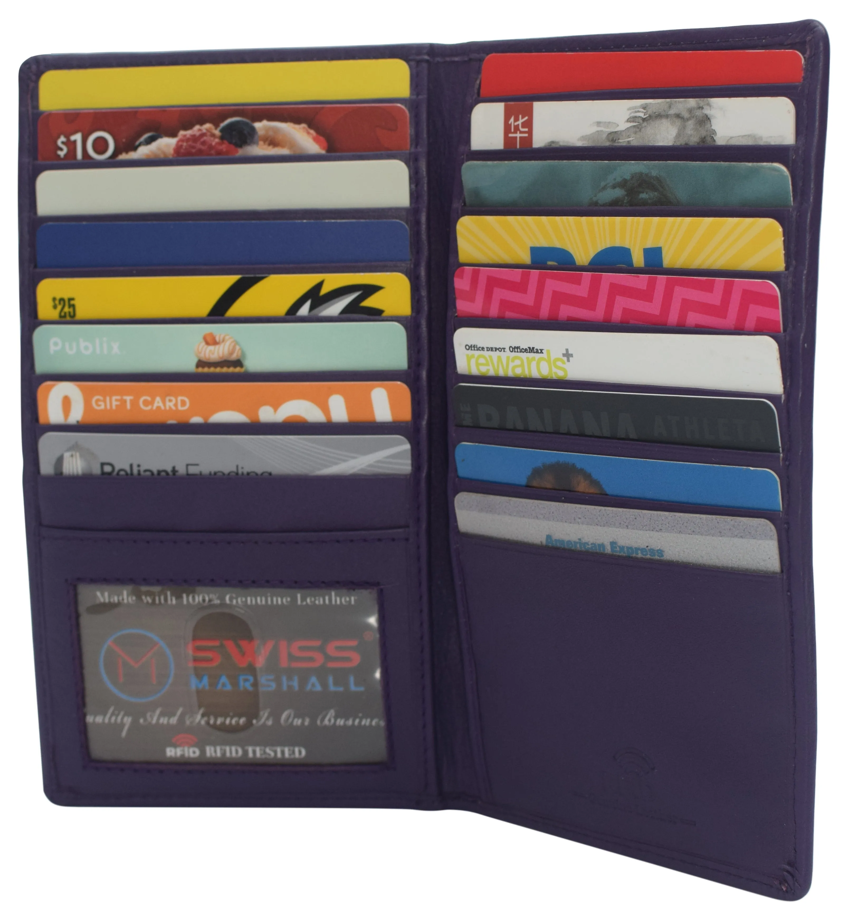 Swiss Marshall RFID Blocking Genuine Leather Mens Long ID 17 Credit Card Security Wallet Colors